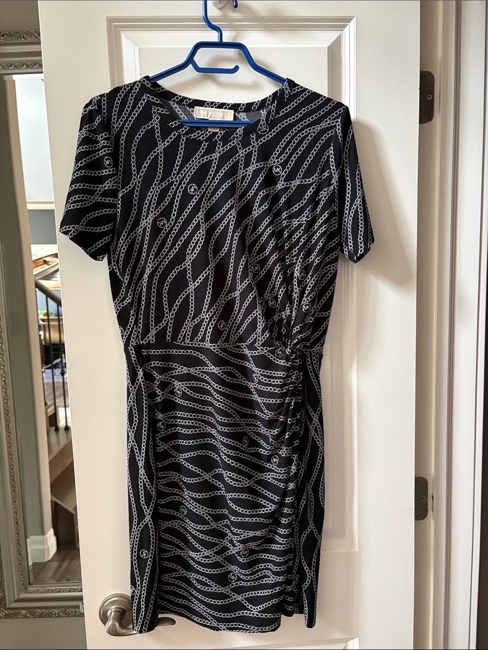 Michael Kors Black Dress with White Chain Print - Midi